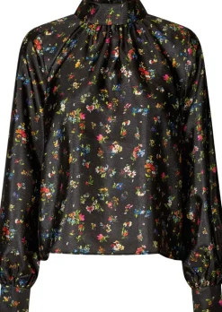 Dame Stine Goya 2067 Flat Textured Poly, Gathered Ruffle Long Sleeve Top