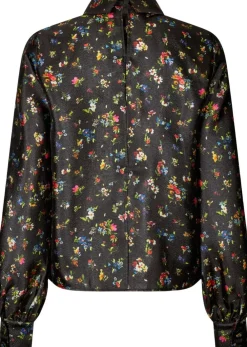 Dame Stine Goya 2067 Flat Textured Poly, Gathered Ruffle Long Sleeve Top