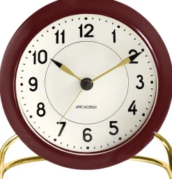 AJ Station bordur bordeaux/hvid, Ø 11 cm, alarm>Arne Jacobsen Clocks Discount