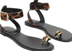 MANGO Animal-print leather sandals Black Outlet