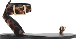 MANGO Animal-print leather sandals Black Outlet