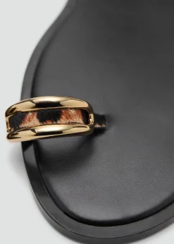 MANGO Animal-print leather sandals Black Outlet