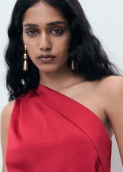 MANGO Asymmetrical satin dress with side 77 New