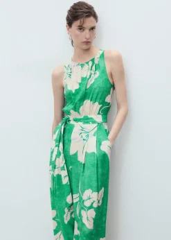 MANGO Belt printed jumpsuit Green