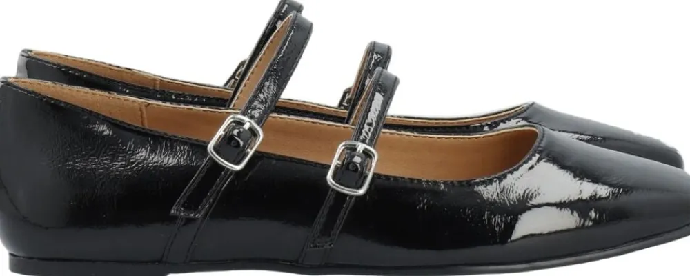 Bianco BIAROSE Karré Double Mary Jane Flat Faux Leather Black patent Outlet