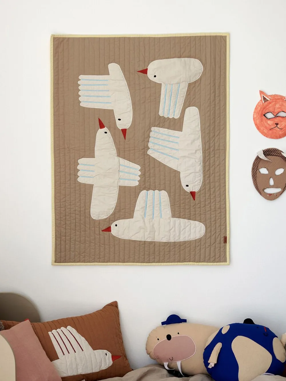 Børn Ferm Living Bird Quilted Blanket - Sand