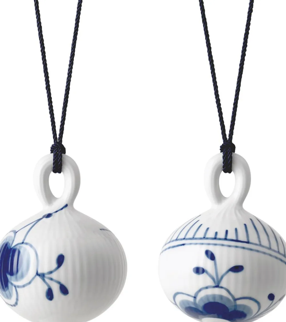 Royal Copenhagen Blå Mega Riflet Julekugle 9,5 cm 2 stk