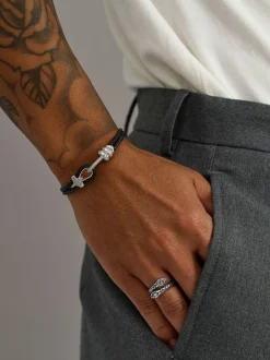 Nialaya Leather Bracelet with Silver Rope Clasp