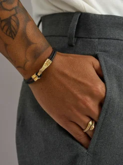 Nialaya Leather Bracelet with Gold Clasp Black Clearance