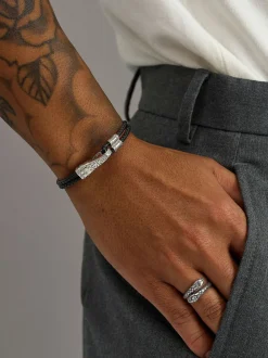 Nialaya Leather Bracelet with Silver Clasp Black Best