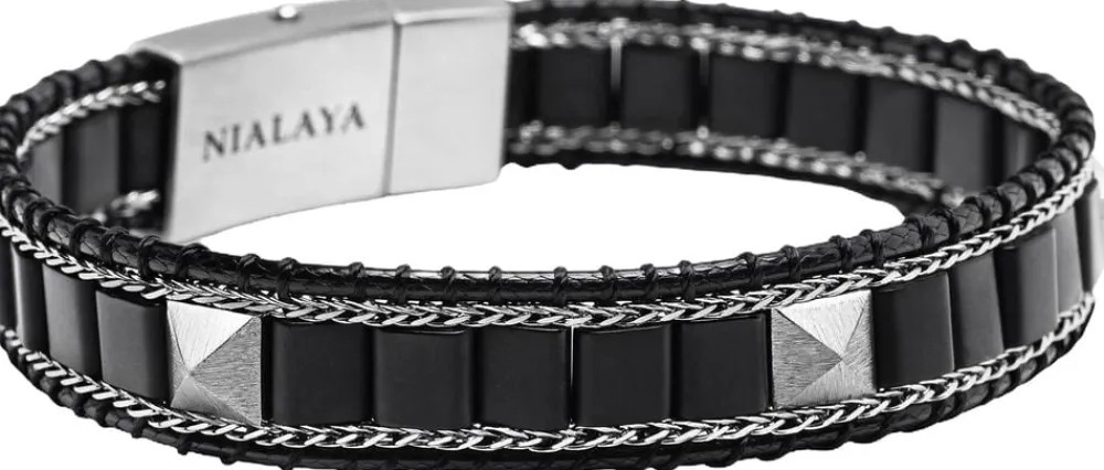 Onyx Stud Bracelet with Silver>Nialaya New