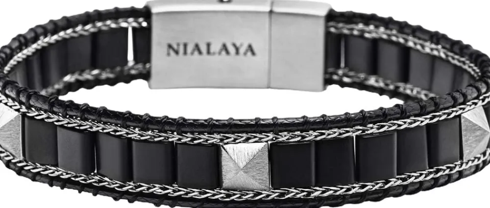 Onyx Stud Bracelet with Silver>Nialaya New