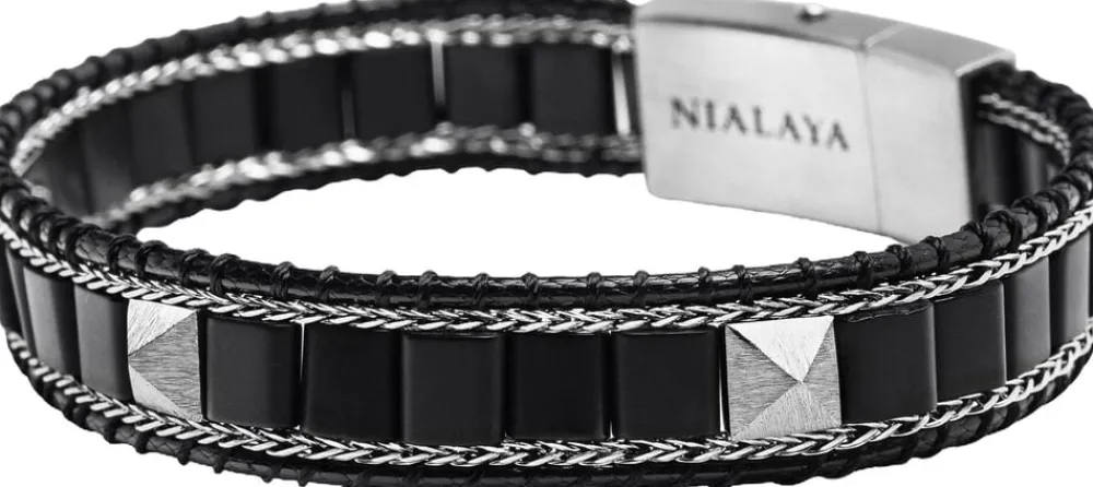 Onyx Stud Bracelet with Silver>Nialaya New