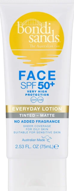 Bondi Sands SPF 50+ EVERYDAY MATTE TINTED FACE LOTION 75mL New