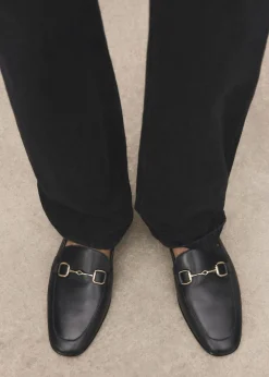 MANGO Buckle leather moccasins Black Clearance