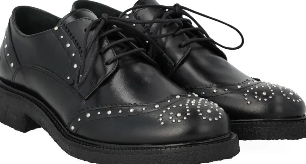 ANGULUS Chunky snøresko i læder med dekorat 1835 black Sale