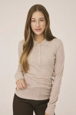 Dame Magasin du Nord Collection Cilla 12 Langærmede polo strik - 100% Merino uld RWS