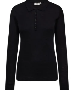 Magasin du Nord Collection Cilla 12 Langærmede polo strik - 100% Merino uld RWS Black Online