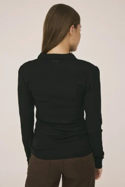 Magasin du Nord Collection Cilla 12 Langærmede polo strik - 100% Merino uld RWS Black Online