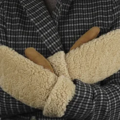Lovelies COLON - MITTENS - PALM OF SUEDE AND UPPER OF CURLY SHEARLING Champagne / almon Online