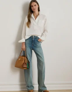Lauren Ralph Lauren Cotton Broadcloth Cropped Shirt Hvid Outlet