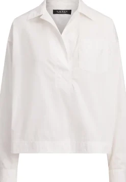 Lauren Ralph Lauren Cotton Broadcloth Cropped Shirt Hvid Outlet