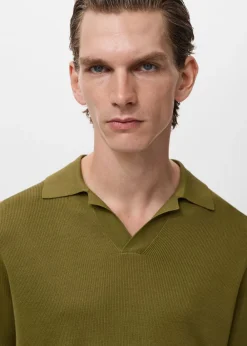 MANGO Cotton polo shirt with microstructu Green Best