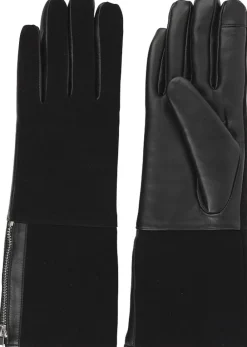 Lovelies CREMONA - FEMININE ZIP LEATHER GLOVES W/ SHEARLING LINING Black Discount