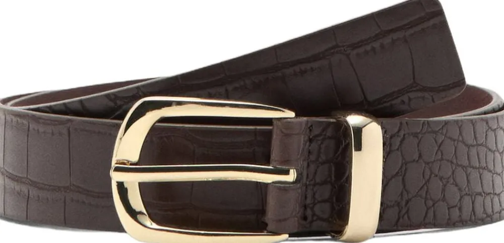 MANGO Croco faux-leather belt Brown Sale