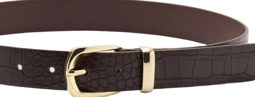 MANGO Croco faux-leather belt Brown Sale