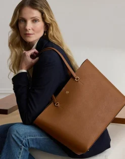 Lauren Ralph Lauren Crosshatch Leather Large Karly Tote Lauren tan Hot