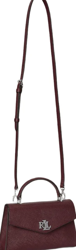 Lauren Ralph Lauren Crosshatch Leather Small Farrah Satchel Dark garnet