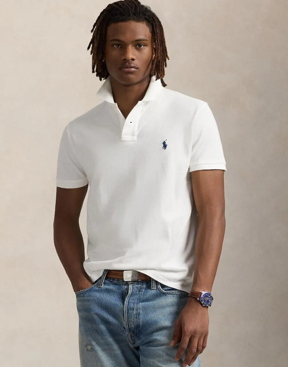 Polo Ralph Lauren Custom Slim Fit Mesh Polo Hvid Clearance