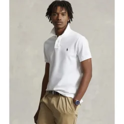 Polo Ralph Lauren Custom Slim Fit Mesh Polo Hvid Clearance