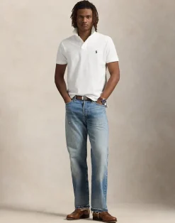 Polo Ralph Lauren Custom Slim Fit Mesh Polo Hvid Clearance