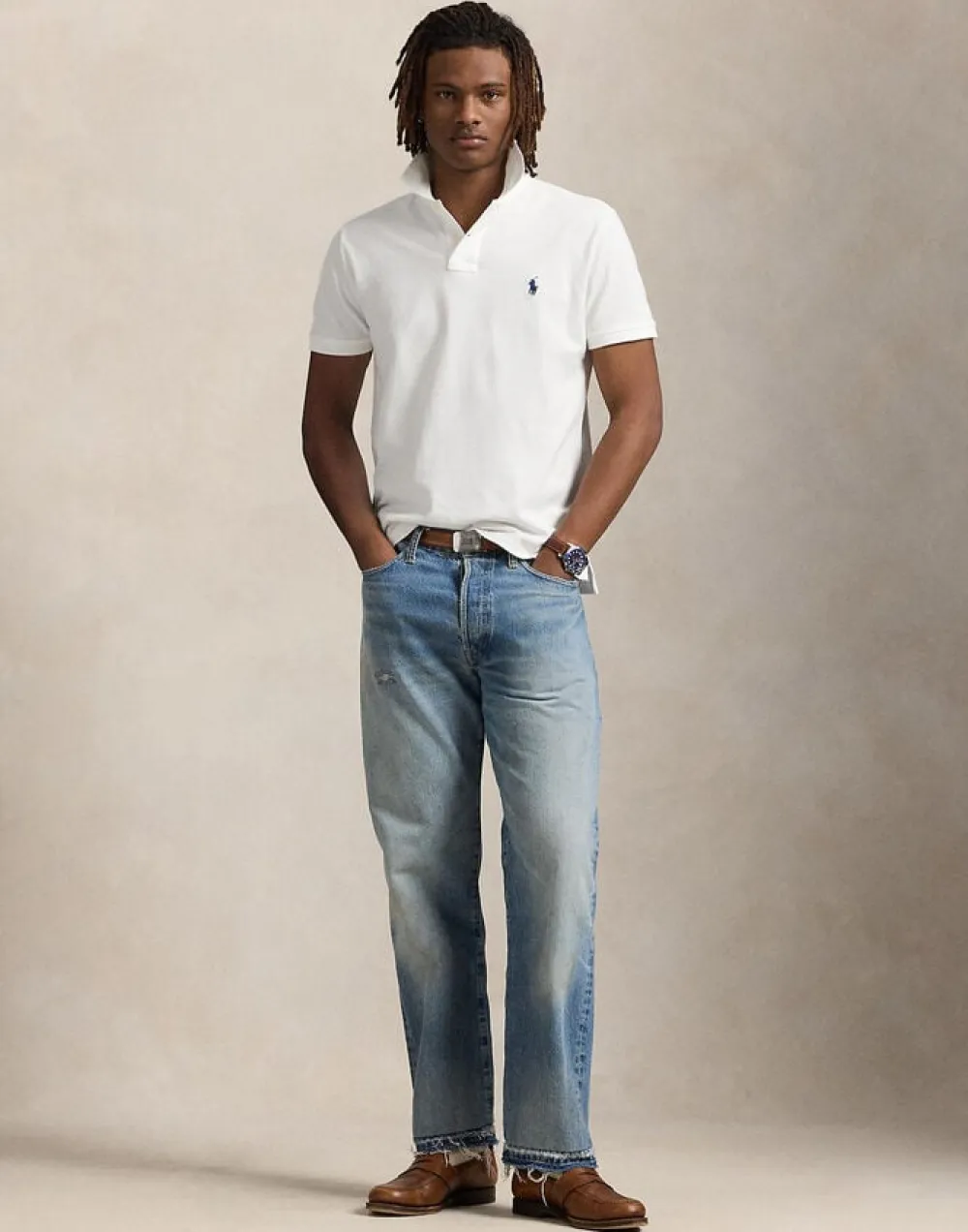 Polo Ralph Lauren Custom Slim Fit Mesh Polo Hvid Clearance