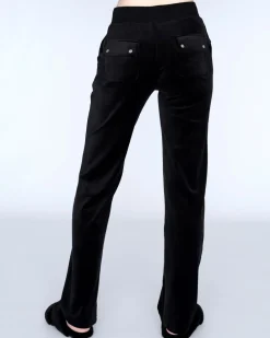 Juicy Couture Del Ray Classic Velour Pant Pocket Design Black New