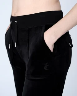 Juicy Couture Del Ray Classic Velour Pant Pocket Design Black New