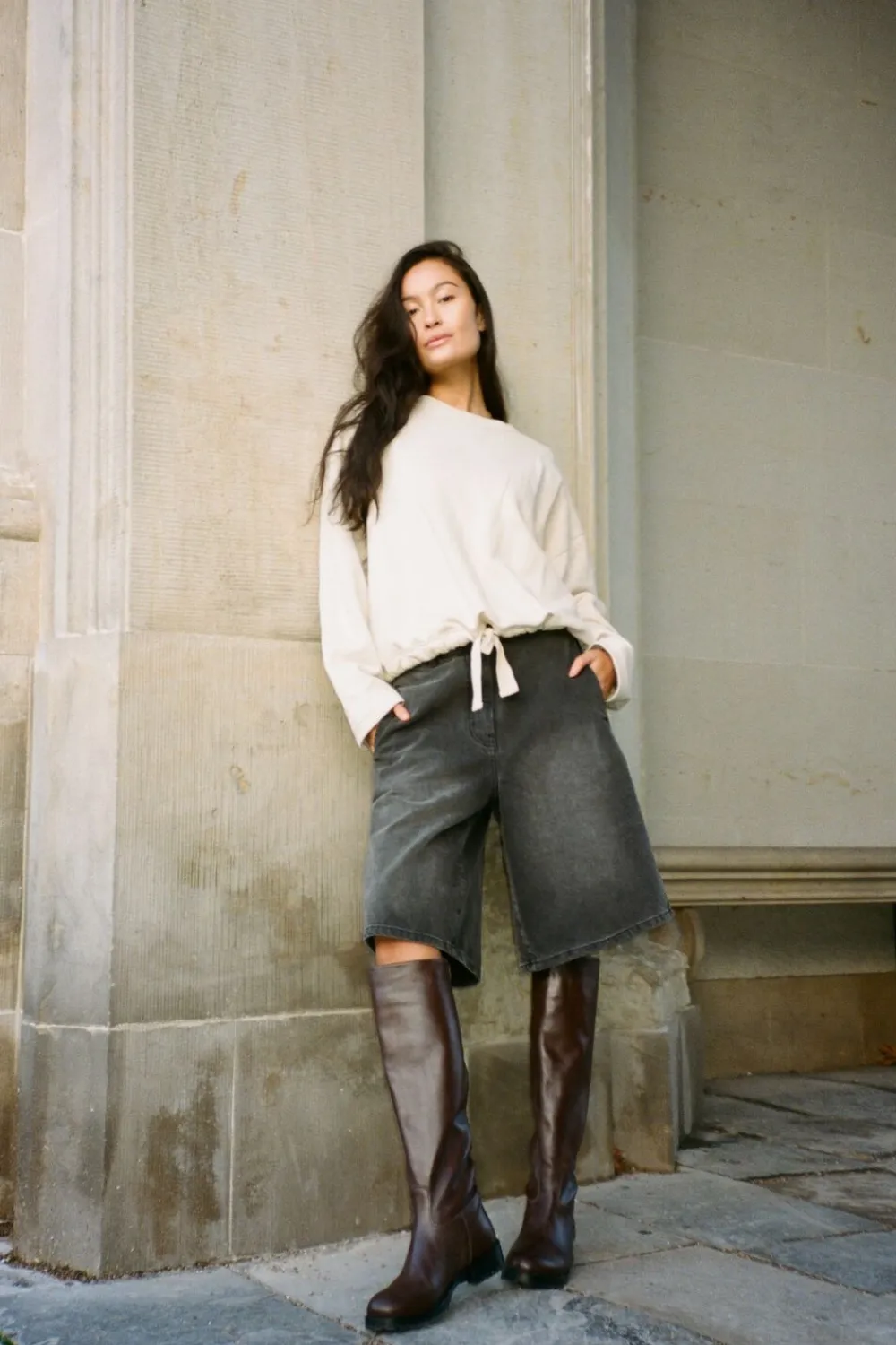 Denim black wide shorts - Raha>Rabens Saloner Discount