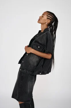 Denim black wide shorts - Raha><noscript><img width=