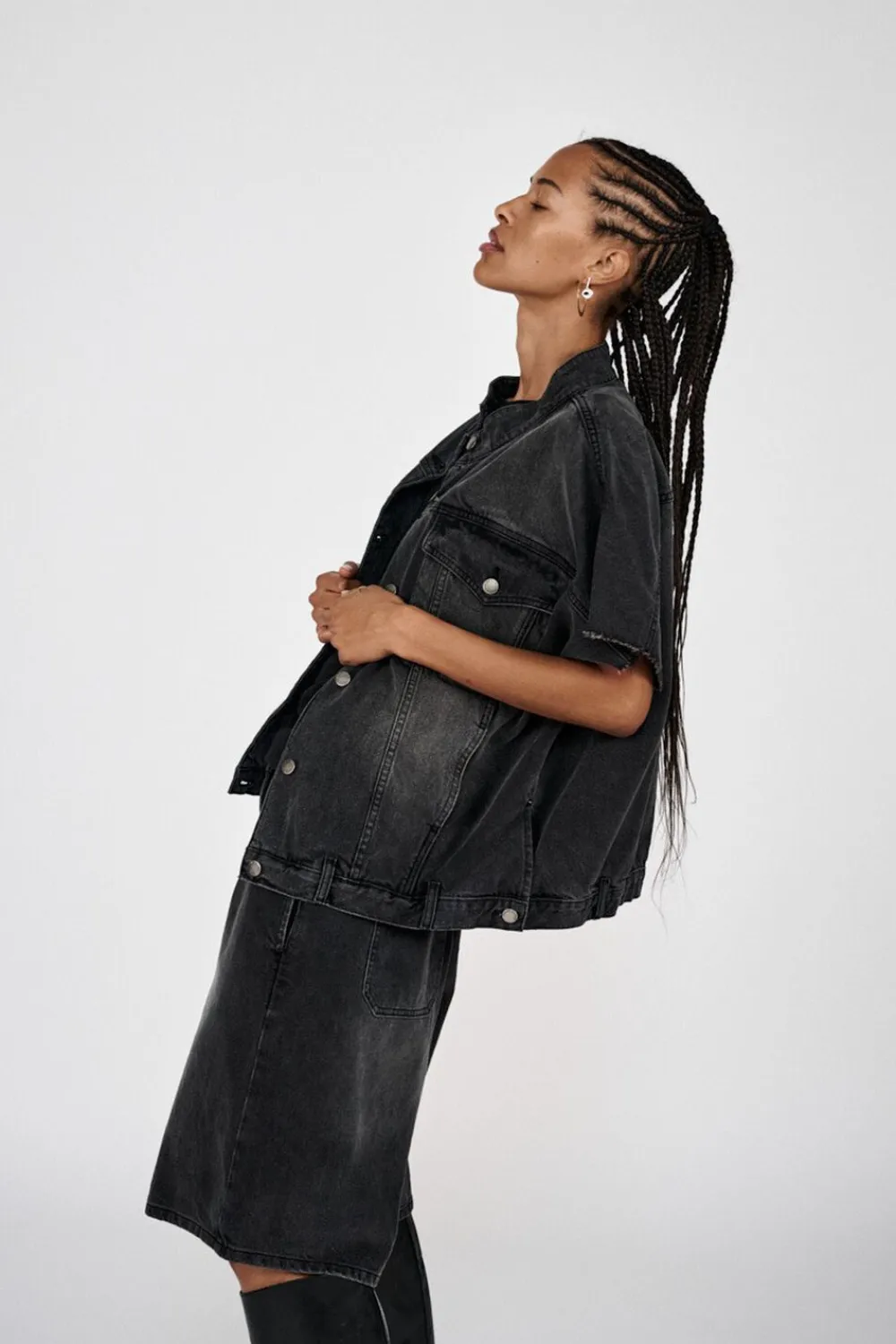 Denim black wide shorts - Raha>Rabens Saloner Discount