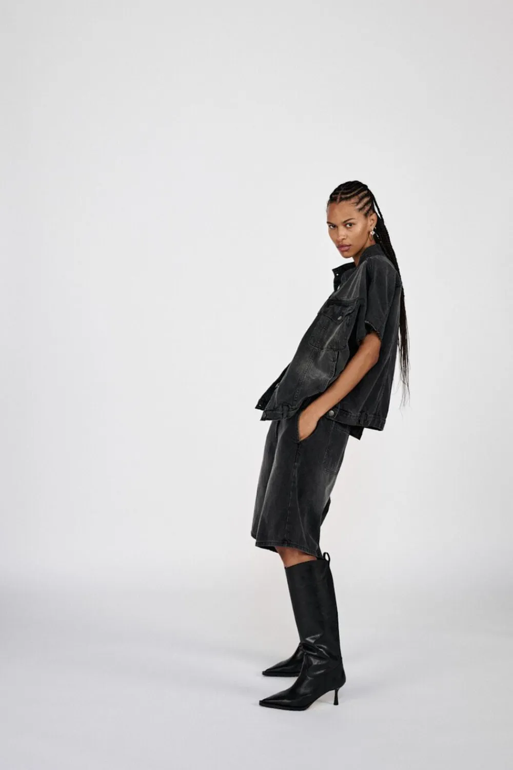 Denim black wide shorts - Raha>Rabens Saloner Discount