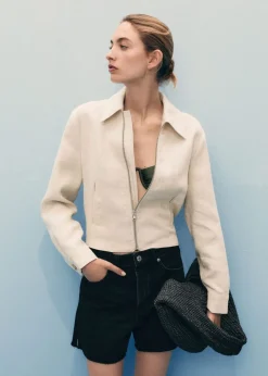 Denim shorts with frayed hem>MANGO Online