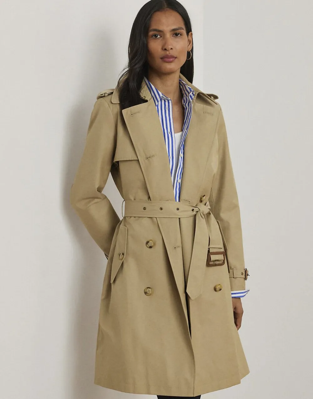 Double-Breasted Cotton-Blend Trench Coat>Lauren Ralph Lauren Clearance