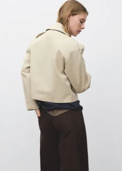 Double-breasted cropped trench coat><noscript><img width=