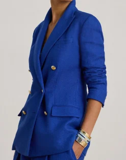 Lauren Ralph Lauren Double-Breasted Linen-Cotton Blazer Cruise royal Clearance