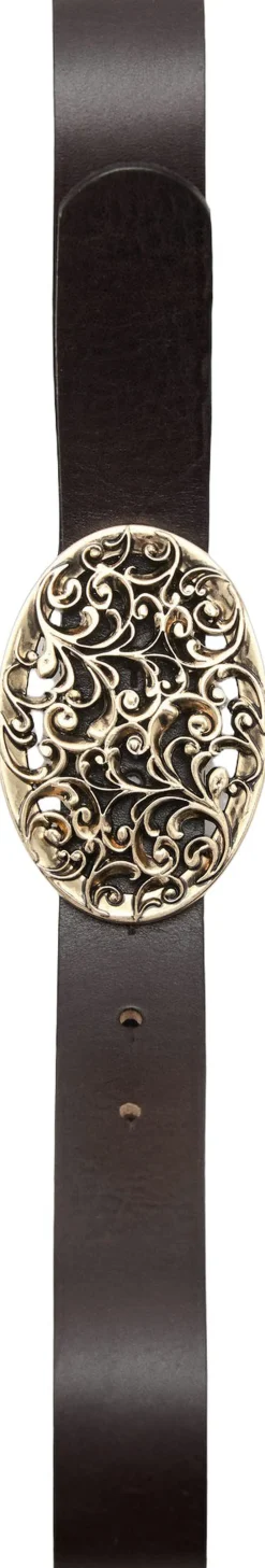 Engraved buckle leather belt>MANGO Online