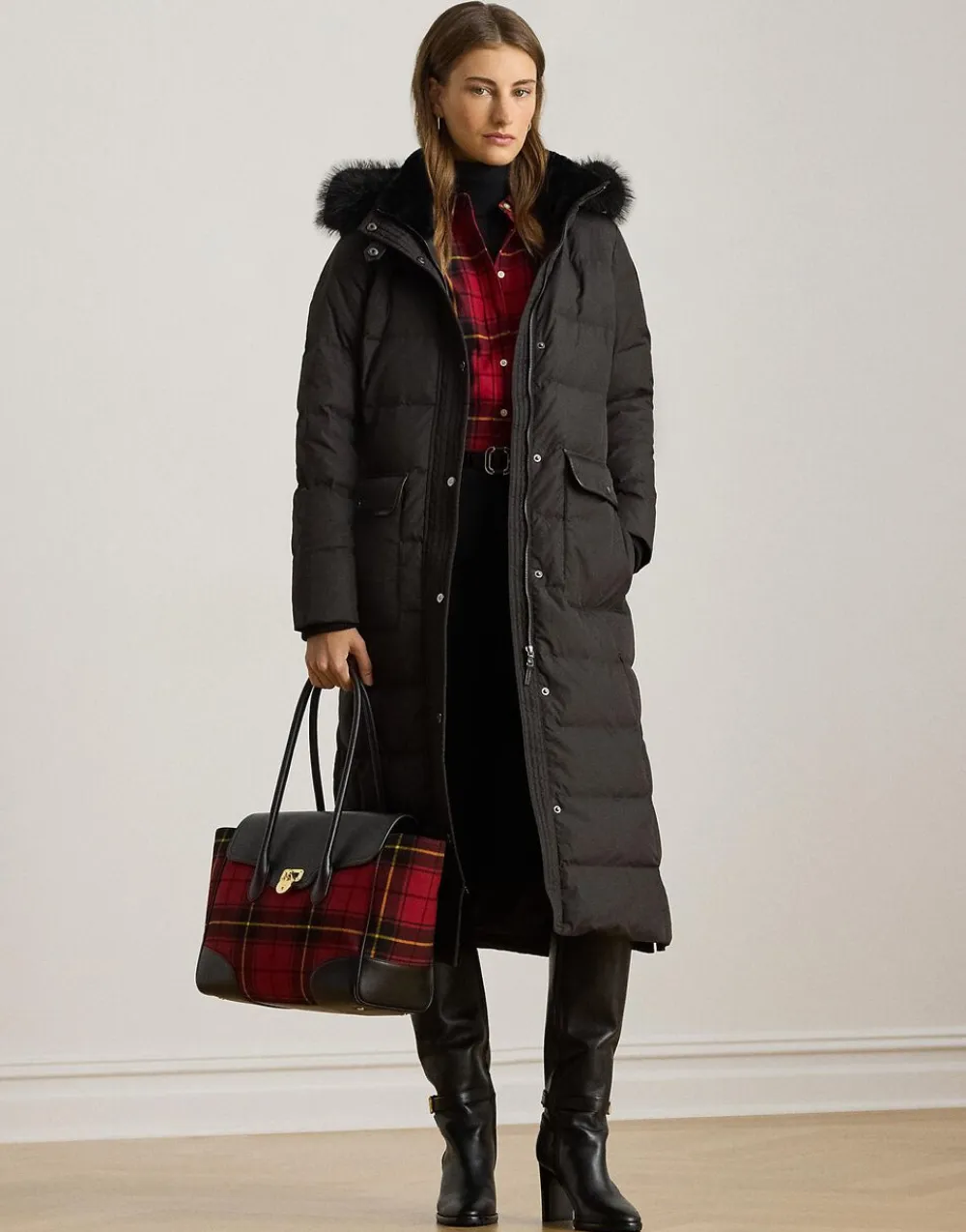 Dame Lauren Ralph Lauren Faux-Fur-Trim Quilted Down Maxicoat