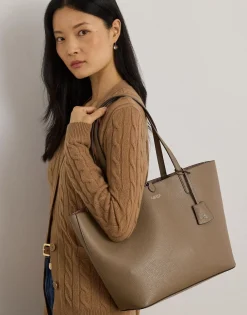 Lauren Ralph Lauren Faux-Leather Large Reversible Tote Bag Rider geo/taupe brown Best