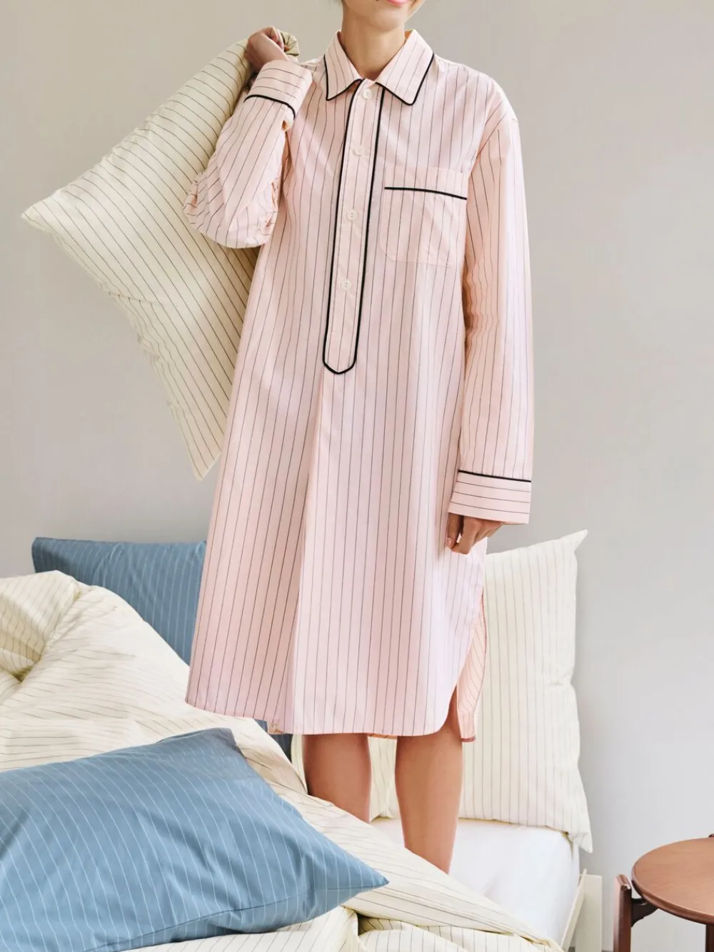 Dame Hay Fineline Long Nightshirt-M/L-Soft pink